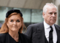 Sarah Ferguson and Prince Andrew at the London funeral of the Duchess of Kent last week