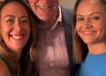 Podcast hosts Andrea Caamano and Emily Nash with royal author Valentine Low