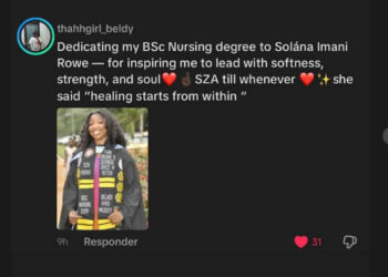 A screengrab from SZA's Instagram Story congratulating a fan.