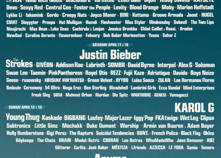 Sabrina Carpenter Justin Bieber and Karol G Will Headline Coachella 2026