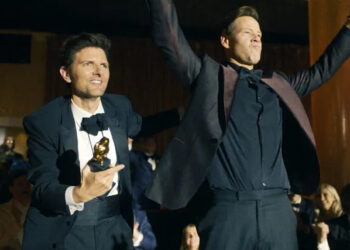 Apple TV+ Adam Scott as Adam Scott and Ike Barinholtz as Sal Saperstein in 'The Studio'
