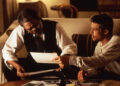 Peter Sorel Morgan Freeman and Brad Pitt checking out the charts and graphs to figure out the mystery of 'Seven'
