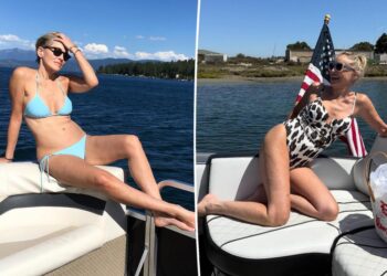 Sharon Stone, 67, models plunging animal print swimsuit on 'glorious' boat outing