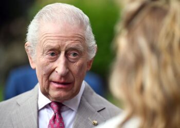 King Charles III meeting representatives from the Circular Bioeconomy Alliance in the gardens of the ambassador's residence Villa Wolkonsky, Rome