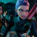 Zoey, Rumi and Mira running in black/goth style outfits in Kpop Demon Hunters.
