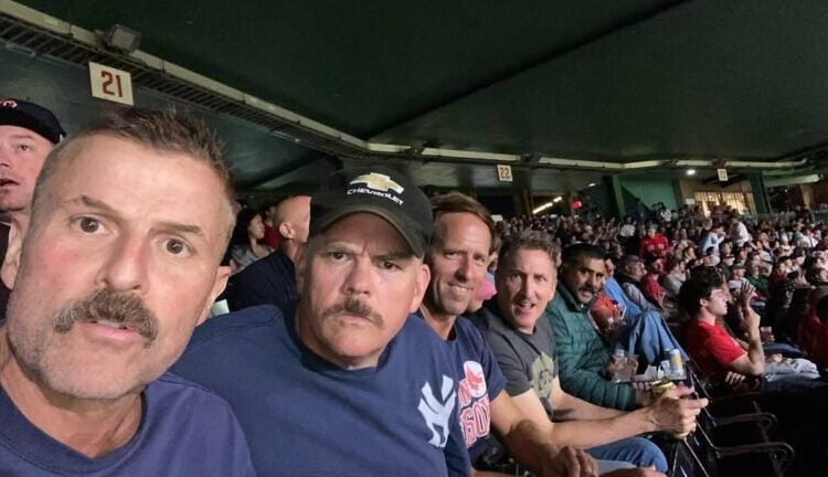 "Super Troopers 3" actors Steve Lemme, Kevin Heffernan, Nat Faxon, Paul Soter, and Jay Chandrasekhar took a break from filming to watch the Red Sox at Fenway Park on Sunday, Sept. 14.