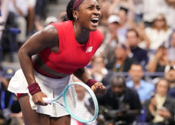 Coco Gauff after beating Donna Vekic (not pictured) on day five of the 2025 U.S. Open tennis tournament Aug. 28, 2025, at the USTA Billie Jean King National Tennis Center in Flushing, New York. Mandatory Credit: Robert Deutsch-Imagn Images