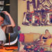 A photo illustration shows two photos of Gomez at her bachelorette party. In one, she's sitting at a table, looking down, as she holds a veil on top of her head. In the second, she sits on a couch under balloons spelling out the words Mrs. Levin.