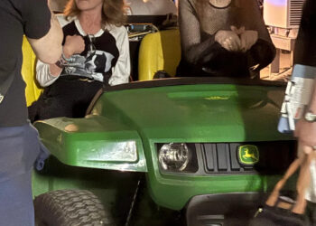 Linda Blair and Cassandra Peterson (better known as Elvira) taking shelter in the basement of the Royal Plaza Trade Center in Marlborough after reports of a tornado warning.