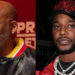 Damon Dash and Cam'ron, both wearing stylish outfits, pose for photos at an event.