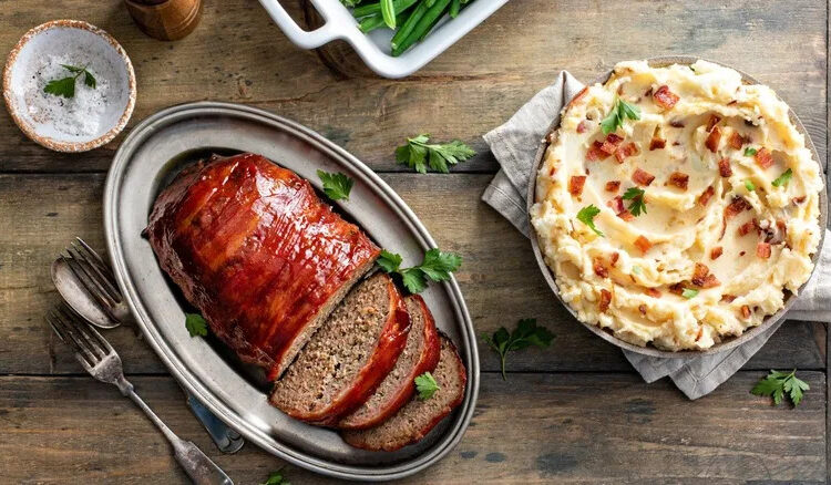 a photo of meat loaf and mashed potatos
