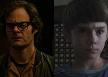 Bill Hader in IT Chapter 2 and Cary Christopher in Weapons side by side.