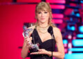 NEWARK, NEW JERSEY - SEPTEMBER 12: Taylor Swift accepts the Song of the Year award for "Anti-Hero" onstage the 2023 MTV Video Music Awards at Prudential Center on September 12, 2023 in Newark, New Jersey.