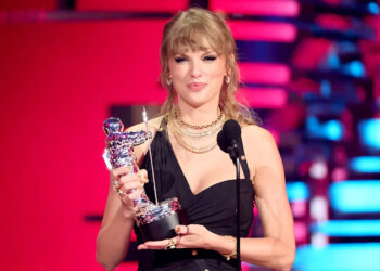 NEWARK, NEW JERSEY - SEPTEMBER 12: Taylor Swift accepts the Song of the Year award for "Anti-Hero" onstage the 2023 MTV Video Music Awards at Prudential Center on September 12, 2023 in Newark, New Jersey.