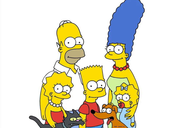 AP - PHOTO: The Simpsons: Lisa, Snowball, Homer, Bart, Santa's Little Helper, Marge and Maggie