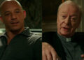 Vin Diesel pictured smiling in The Last Witch Hunter, next to Michael Caine shown gesturing in conversation.