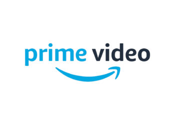 The words "Prime Video" are written in the centre of a white screen with a curved arrow in the shape of a smile underneath.