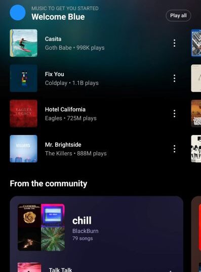 search interface in YouTube Music