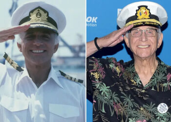 Gavin MacLeod then and now split.