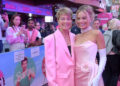 Margot Robbie, right and mom Sarie Kessler at the London premiere of "Barbie" on July 12, 2023.