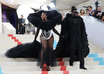Yung Miami and Sean Diddy Combs pose at the Met Gala, an annual fundraising gala held for the benefit of the Metropolitan Museum of Art's Costume Institute with this year's theme "Karl Lagerfeld: A Line of Beauty," in New York City, May 1, 2023.