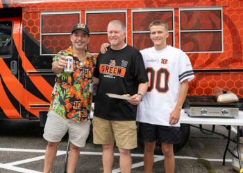 Blake Maislin, Todd Little and Brady Little tailgate before the Cincinnati Bengals preseason game against the Indianapolis Colts.