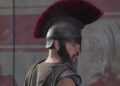 Matt Damon as Odysseus in The Odyssey, wearing Grecian Empire garb.