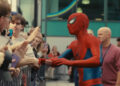 Tom Holland met fans while in costume on the set of Spider-Man: Brand New Day. (Sony Pictures/Marvel)