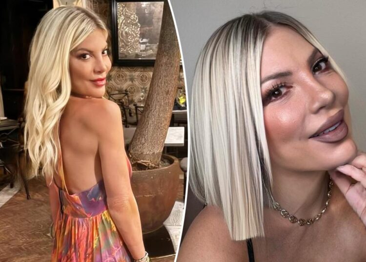 Tori Spelling cuts her own hair into a bob: 'Chop chop'