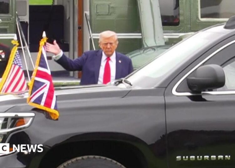 Trump lands at Chequers to meet Starmer for talks after saying goodbye to King - watch live