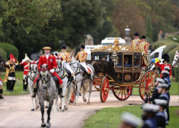Britain's King Charles III and President Donald Trump take a carriage ride around the grounds of Windsor Castle in Windsor, England, Wednesday. Photo by Sgt. Donald C. Todd/EPA