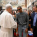 Pope Leo shakes hands with American singer Pharrell Williams at the Vatican, on Friday. A varied mix of thinkers and music artists convened to discuss everything from agriculture to sport. - Simone Risoluti/Vatican Media/Reuters