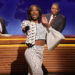 Anchor Colin Jost, Ego Nwodim as Miss Eggy, and anchor Michael Che during Weekend Update on Saturday, May 17, 2025