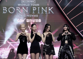 From right, Lisa, Jisoo, Jennie and Rose from YG Entertainment’s BLACKPINK pose during an event to promote the girl group’s ‘World Tour [Born Pink] In Cinemas’ concert films marking the group’s eighth anniversary in Seoul Friday, Aug. 9, 2024. (AP Photo/Ahn Young-joon)