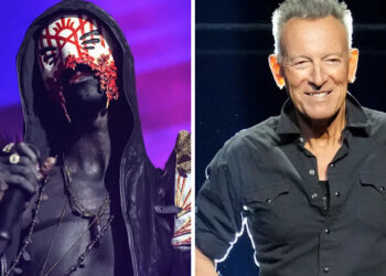 Sleep Token onstage in 2023, and Bruce Springsteen onstage in 2024.