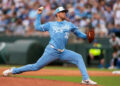 Kansas City Royals pitcher Stephen Kolek (32) pitches against the Detroit Tigers during the first inning at Kauffman Stadium on Aug. 30, 2025.