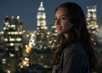 The animated character Tilly Norwood against a cityscape