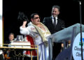 Guillermo Rodriguez and Jimmy Kimmel speak onstage as Keep Memory Alive hosts star-studded lineup at annual "Power Of Love" gala at MGM Grand Garden Arena on Feb. 22, 2025 in Las Vegas.