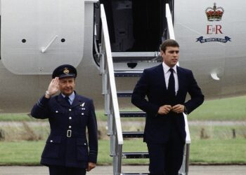 In the chapter 'Air Miles Andy', Lownie wrote that Prince Andrew's liberal use of jets attracted criticism. The Duke is pictured in 1983