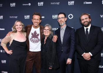 Jennifer Candy (from left), Ryan Reynolds, Rosemary Candy, Colin Hanks and Christopher Candy attend the premiere of "John Candy: I Like Me" at Toronto Film Festival.