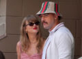 TOPSHOT - US musician Taylor Swift (L) and US NFL football player Travis Kelce (R) attend the men's final match between Italy's Jannik Sinner and USA's Taylor Fritz on day fourteen of the US Open tennis tournament at the USTA Billie Jean King National Tennis Center in New York City, on September 8, 2024.
