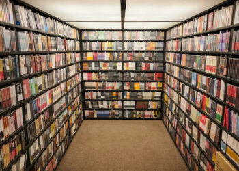 The inside of the Criterion Closet mobile video library during its stop at the Toronto International Film Festival in Toronto, on Sunday, Sept. 7, 2025.