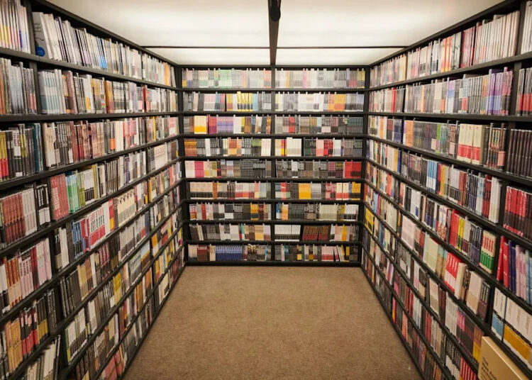The inside of the Criterion Closet mobile video library during its stop at the Toronto International Film Festival in Toronto, on Sunday, Sept. 7, 2025.