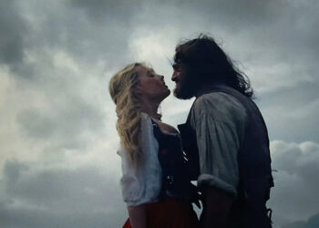Margot Robbie, left, as Catherine Earnshaw and Jacob Elordi as Heathcliff.