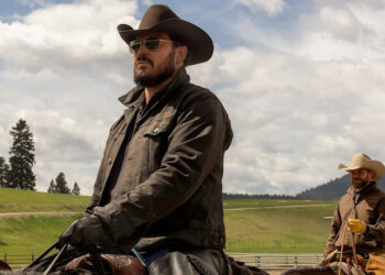 Cole Hauser riding a horse in Montana as Rip Wheeler