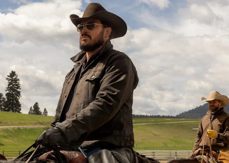 Cole Hauser riding a horse in Montana as Rip Wheeler