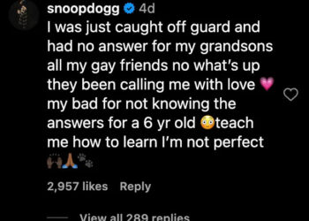 Snoop Dogg's Instagram comment discussing being caught off guard by his grandsons' questions, seeking guidance from friends.