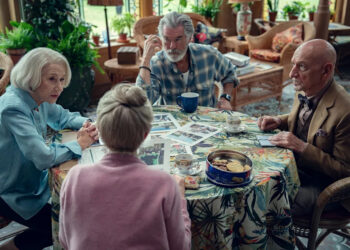 Helen Mirren, Pierce Brosnan, Sir Ben Kingsley, and Celia Imrie. / Giles Keyte/Netflix