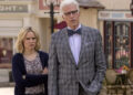 Eleanor stands behind Michael with arms folded in The Good Place