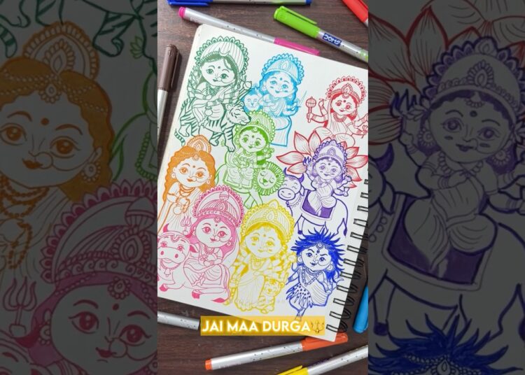 🪷9 roop of maa Durga￼ doodle art✨ Navratri special drawing #Shorts #trending